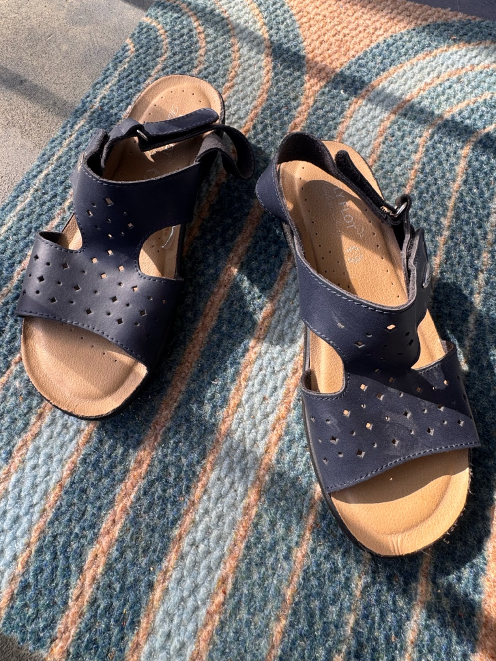 Fly Flot Women's Navy Sandals Slingback Adjustable Wedge size 6.5